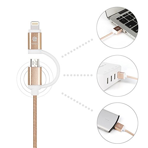 HUNDA 2 in 1 Ladekabel , 1M USB Lightning Ladekabel mit Nylon umflochtenes [Apple MFi zertifiziert] für iPhone 7/7 Plus,6S/6S Plus 6/6 Plus, 5/5 S , iPad Air 2, iPad Mini 3 und Android-Handys (Hellrosa) - 3