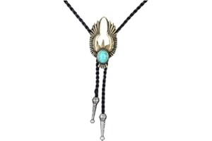 COOLLA Bolo Tie Cowboy - Gargantilla de cuero vintage con colgante turquesa para mujeres y hombres, Metal