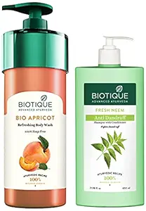 Biotique Bio Apricot Refreshing Body Wash, 800ml & Biotique Bio Neem Margosa Anti Dandruff Shampoo and Conditioner, 650ml