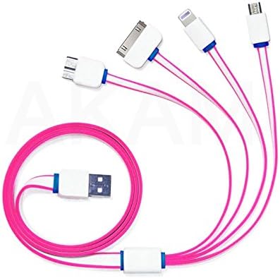 4 in1 [Madan] Universal Multi Function USB Charging Multi Charger Cable Cord For All iPhone, All iPad, Android, Amazon Kindle, Power Bank, and More (Pink)