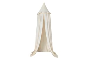 Wonder Space Baldacchino per Letto Bambini con Volant, Color Pastello Neutro per Ragazzi & Ragazze, Frills Tenda per asilo nido, Tenda Sospesa per Culla, Zanzariera Decorazione (Avorio)