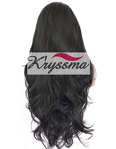 K’ryssma Natural Looking Long Wavy Synthetic Hair Lace Front Wigs For Women Heat Resistant Fiber #1B 24 Inches - 3
