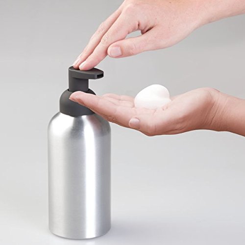 mDesign Schaumseifenspender wiederbefüllbar – edler Seifenspender aus rostfreiem Aluminium mit Pumpkopf aus robustem Kunststoff – Seifenschaumspender mit 444 ml Füllmenge – 2er Set - 4