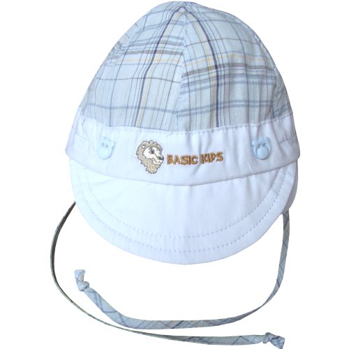 Baby Boys Checkered Summer Sun Hat Cap with Ear Flaps (3-6 Months (46cm), Blue)