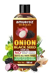 Amueroz Onion Black Seed Hair Oil for Hair Growth, Anti Hair Loss & Anti Dandruff & Relieves Stress | Men, Girl & Women - 100 ml