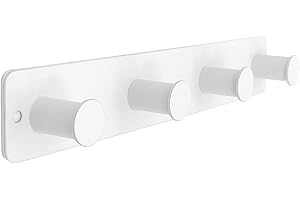 SYPEN Coat Hooks Wall Mounted, Door Hooks for Bedrooms Adhesive & Screw in, White Bathrobe, Coat Rack with 4 Hangers for Towel Clothes