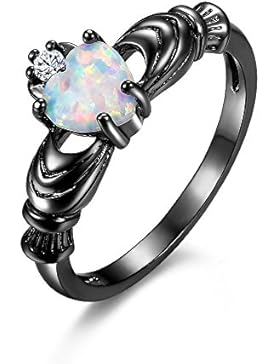 Kingwin Claddagh-Ring für Damen mit herzförmigem Opal, schwarz, Liebesdesign, Modeschmuck