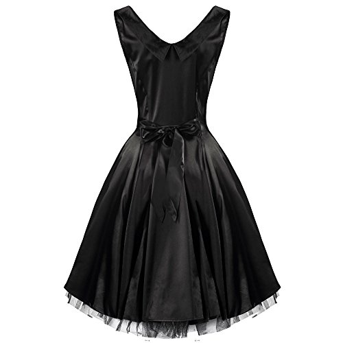 Pretty Kitty Fashion 50s Black Satin Swing Dress S