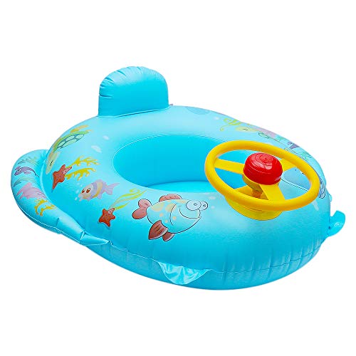 QHYK Dolphin en Forma de bebé Asiento de natación Inflable, Anillo de la natación de los niños, con manija del Volante, Azul