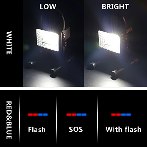 GRDE® Neuest 15W LED Arbeitsleuchte Tragbar Ultra Helle Handlampen Flutlicht Taschenlampen, Wasserdicht Flutfest Wiederaufladbar Abnehmbar Work Akku Work Light Lampen Torches, Multi Modi 24 LED Birnen 1600 Lumen 360° Drehbar Sicherheit Strahler Leuchten Schwerfer, Außen Beleuchtung für Camping Fischen Forschungsreise Auto Hüten, (Mit USB Ports und Spezielle SOS Modus) (Schwarz) - 5