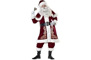 NICEYOEUK Christmas Santa Claus Costume Xmas Outfits Adults Kids Luxury Deluxe Velvet Cosplay Fancy Dress Theme Party Clothes Set