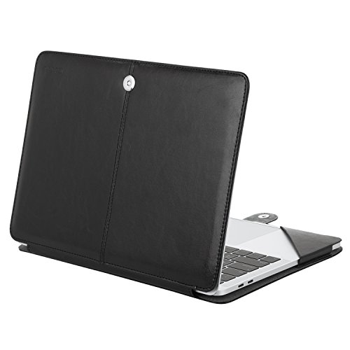 MOSISO MacBook Pro 15 PU Leder Hülle 2016, Buch Folio Stand ärmelabdeckung mit klaren Trägern an den oberen Ecken für NEUESTE MacBook Pro 15 Zoll (2016 Freisetzung) A1707 mit Touch Bar and Touch ID, Schwarz