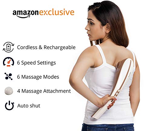 Lifelong LLM45 Rechargeable Tapping Body Massager With 3 Attachments (Cord-less), Brown