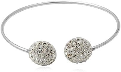 925 Silver Bangle bracelet and White Crystal beads CRY 8118 T - Blue Pearls