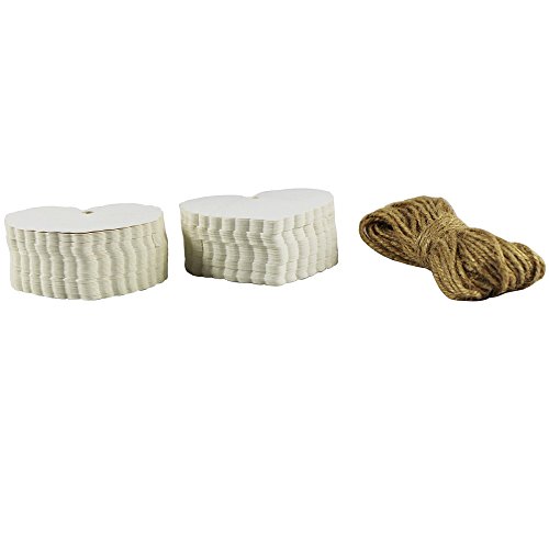 EDGEAM 100er Kraft Papier Geschenk Anhänger Etikette mit Jute Seil f. Weihnachten Hochzeit Geburtstag Party Decor (Weiß) - 2
