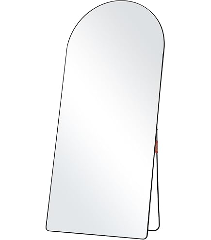 Miroir Pleine Longueur LunaMirror - 192 X 85 Cm, Cadre Aluminium Noir, Pied Intégré