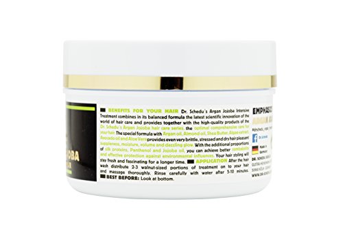 Dr. Schedu Berlin Argan Jojoba Intensivkur 200ml, mit Seidenproteinen, Mandelöl, Algenextrakt, Aloe Vera, Shea Butter und Avocadoöl, für trockenes und strapaziertes Haar, silikonfrei und tierversuchsfrei - 2