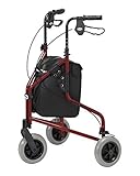 Days Lightweight Aluminium Folding 3 Wheel Tri Walker with Lockable Brakes and Carry Bag, Adjustable Height, Limited Mobility Aid, Ruby Red with Bag, (Eligible for VAT relief in the UK)