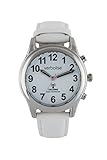 Verbalise Ladies Silver Radio Controlled Talking Watch with White Leather Strap