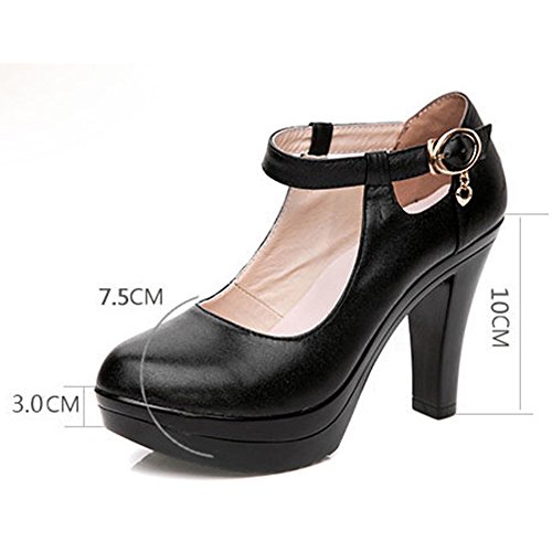 kalends Damen Echtleder Plus Größe Schnalle High Heels Arbeit Schuhe Pumpen - 8