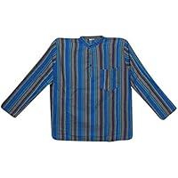 Men’s Handloom Stripes Kurta Shirt Blue Cotton Ethnic Traditional Wear Tunic XXL