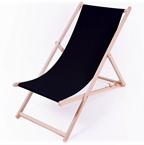 Holz Liegestuhl - schwarz - stabile Strandliege 3-fach höhenverstellbar mit Sicherheitsbügel (Schwarz)