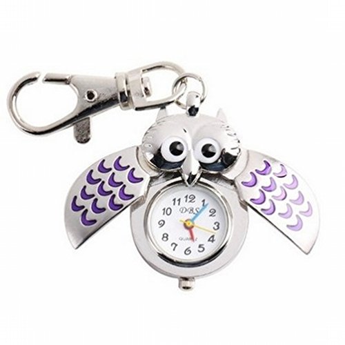 OrrOrr Steampunk lila Modernes Silber Eule Tasche Kette Uhr Quarzuhr Anh?nger