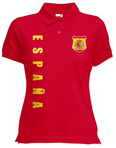 AkyTEX Spanien España Damen Trikot Fanshirt Polo-Shirt WM 2018 Name Nummer (Rot, XL)