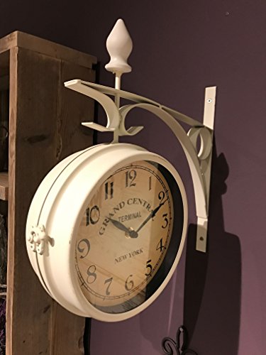 34cm Bahnhofsuhr creme Metall Wanduhr Bahnhof Uhr Küchenuhr Landhaus Nostalgie Shabby Chic Metallgehäuse - 4