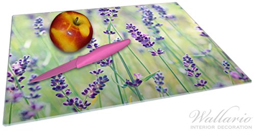 Stilvolle Glasunterlage / Schneidebrett aus Glas, Lila Blumenfreude – Violette Pflanzen auf der Wiese, Größe 30 x 40 cm, kratzfest, aus Sicherheitsglas - 2