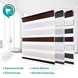 PRAKTISCH UND STILVOLL: Das Doppelrollo aus 100% Polyester ist eine Kombination aus Rollo, Jalousie und Gardine. Das Klemmrollo mit klassisch-textile Stoffe und farbiger, moderner Designs und Strukturen ist ein dekorativer Schattenspender und rundet Ihr modernes Wohnkonzept fabelhaft ab.