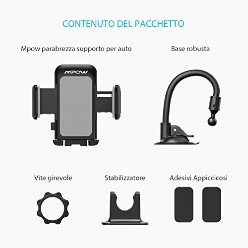 Porta Auto Mpow Porta Cellulare Auto Universale Lungo Braccio Parabrezza Cruscotto del Supporto Cellulare di Montaggio Auto con Facile Tocco e Base Antiscivolo per 4.0-6.0 Pollici Smartphones