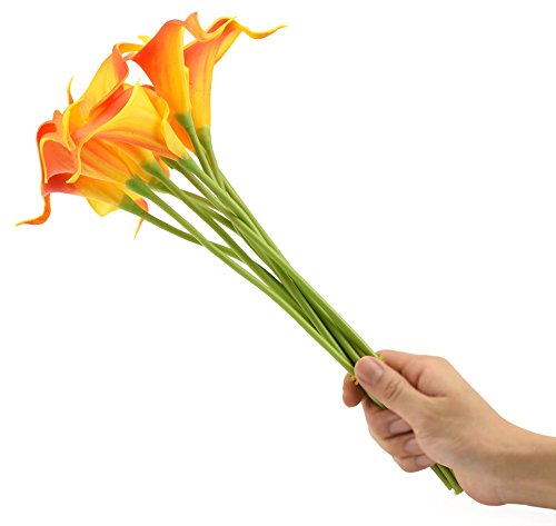 FiveSeasonStuff 10 Stück Qualität Gefühlsecht (Real Touch) Calla-Lilien-künstliche Blumen-Bouquet Dekoration, ideal für die Hochzeit, Braut, Party, Zuhause, Büro Dekor DIY (Sonnenuntergang) - 6
