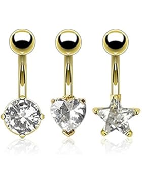 Paula & Fritz® Bauchnabelpiercing aus Edelstahl Chirurgenstahl 316L vergoldet ...