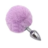 Leosi Light Purple Faux Rabbit Tail Stainless Steel Fun Plug Romance Games Play Party Toy Love Gift for High Happy, Style 1 (S)