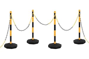 vidaXL Ensemble de Poteaux à Chaîne avec Chaîne en Plastique Panneaux de Sécurité Signalisation Avertissement Circulation Entrepôt Parking 10 m