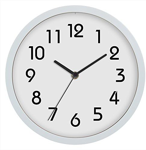 Jinberry 10" Stylish Silent Sweep Minimalist Round Wall Clock / Non Ticking Digital Modern Classic Quartz Clock - White