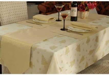 Xmas Tree cream and gold Xmas napkins, machine washable, pack of 4.