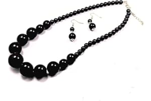 Jay Jewellery - Black Graduated Bead Necklace and Earrings Set