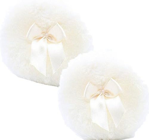 Ssowun Fletion 2 PCS Ultra Soft Plush Baby Fluffy Powder Puff Comfortable Toddler Body Dusting Powder Puffs Talcum Powders Puff with Cute Bowknot - 3.9" Diameter (White)