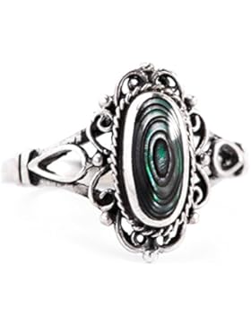 WINDALF Ring LÎNA h: 1.4 cm Mittelalter Ornamentik Seeopal 925 Sterlingsilber