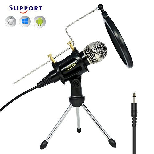 Computer microphone With Pop Filter, PC Recording Microphone, 3.5mm microphone for recording, Portable And Weight Light microphone with stand for iphone-Plug And Play(black)