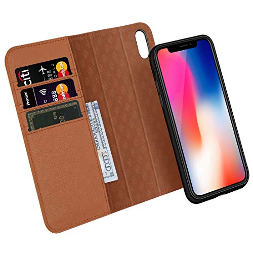 ZOVRE iPhone XS/X Hülle Abnehmbar Echt Leder Geldbörse Hülle Unterstützt kabellose Laden Handyhalterung Auto Magnet Lüftung - Braun ZOVRE iPhone XS/X Hülle Abnehmbar Echt Leder Geldbörse Hülle Unterstützt kabellose Laden Handyhalterung Auto Magnet Lüftung - Braun