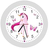  ✿ Kinderwanduhr in 4 Farben ✿ Einhorn Unicorn 4 ✿ Wanduhr ✿ KEIN TICKEN ✿ mit/ohne Name
