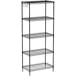 LANGRIA Etagère de Rangement en Métal avec 5 Tablettes en Maille Métallique pour le Stockage dans la Cuisine, Chambre, Salon, SDB, Garage, Capacité Charge 113.4kg (Noir)[Retour à l'école]