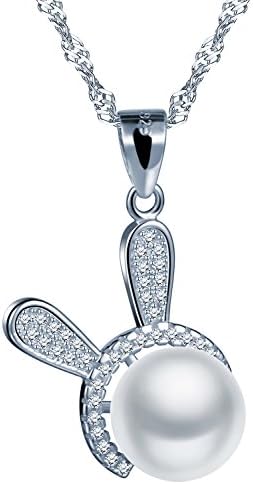 Infinite U Girl's 925 Sterling Silver Cubic Zirconia Simulated Pearl Cute Bunny Pendant Necklace