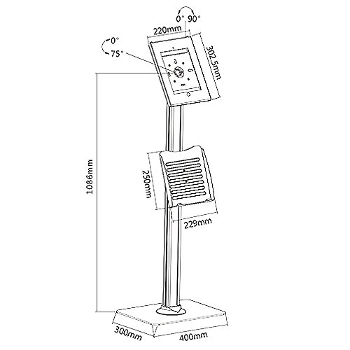 Brateck pad26–04 C + o5cb-w Anti Diebstahl Kiosk Bodenständer mit Katalog Halter für Apple iPad 2/3/4 – Weiß - 3