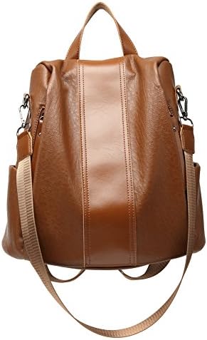 Glynee Womens Leather Backpack Anti-theft Shoulder Bag (Brown)