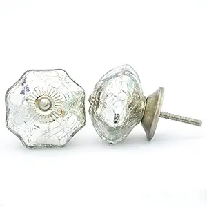 CASADECOR Glass Crackle Silver Decorative Door Knobs- Pulls for Cabinet/Girls Dresser/Kids Cupboard/Kitchen Drawer Handles with Hardware Attached, Pack of 6, Silver.