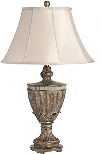 Huge 79cm Antique Bronzed Gold Fluted Buffet Table Lamp Light w Fabric Shade
